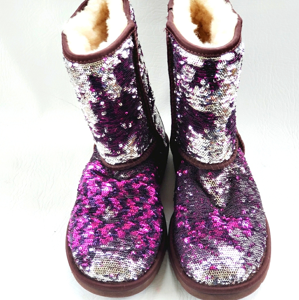 Ugg Rare Purple Velvet Sparkles sequin Boots 5